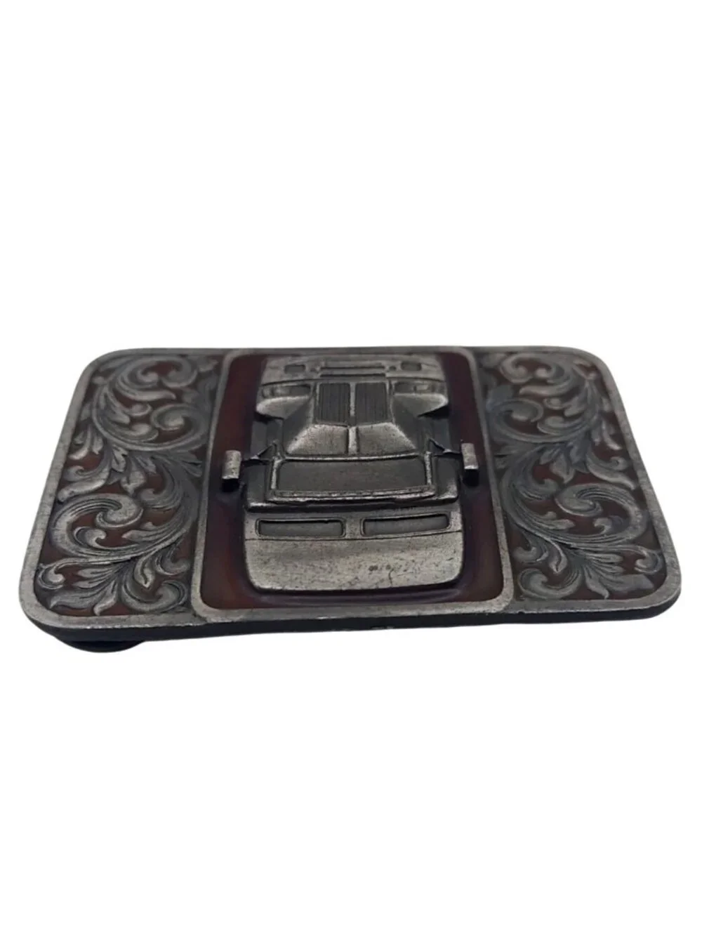 Kenworth Semi Truck Belt Buckle Silvertone Red Enamel Tonkin Bergamot W-420 1992